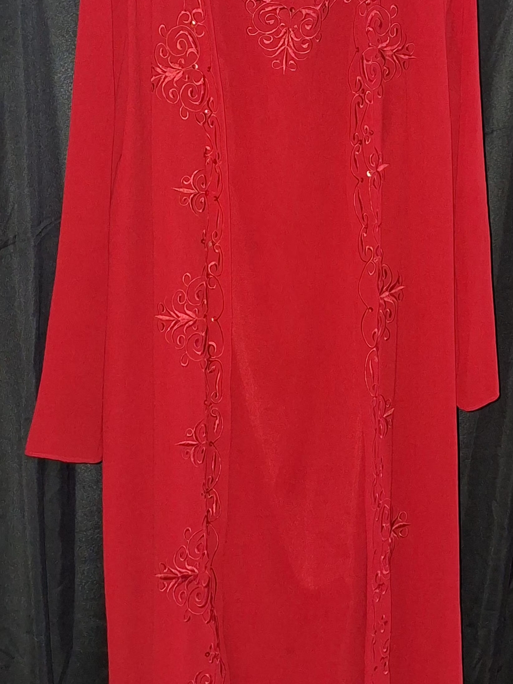 Elegant Red Long-Sleeve Embroidered Women's Dress